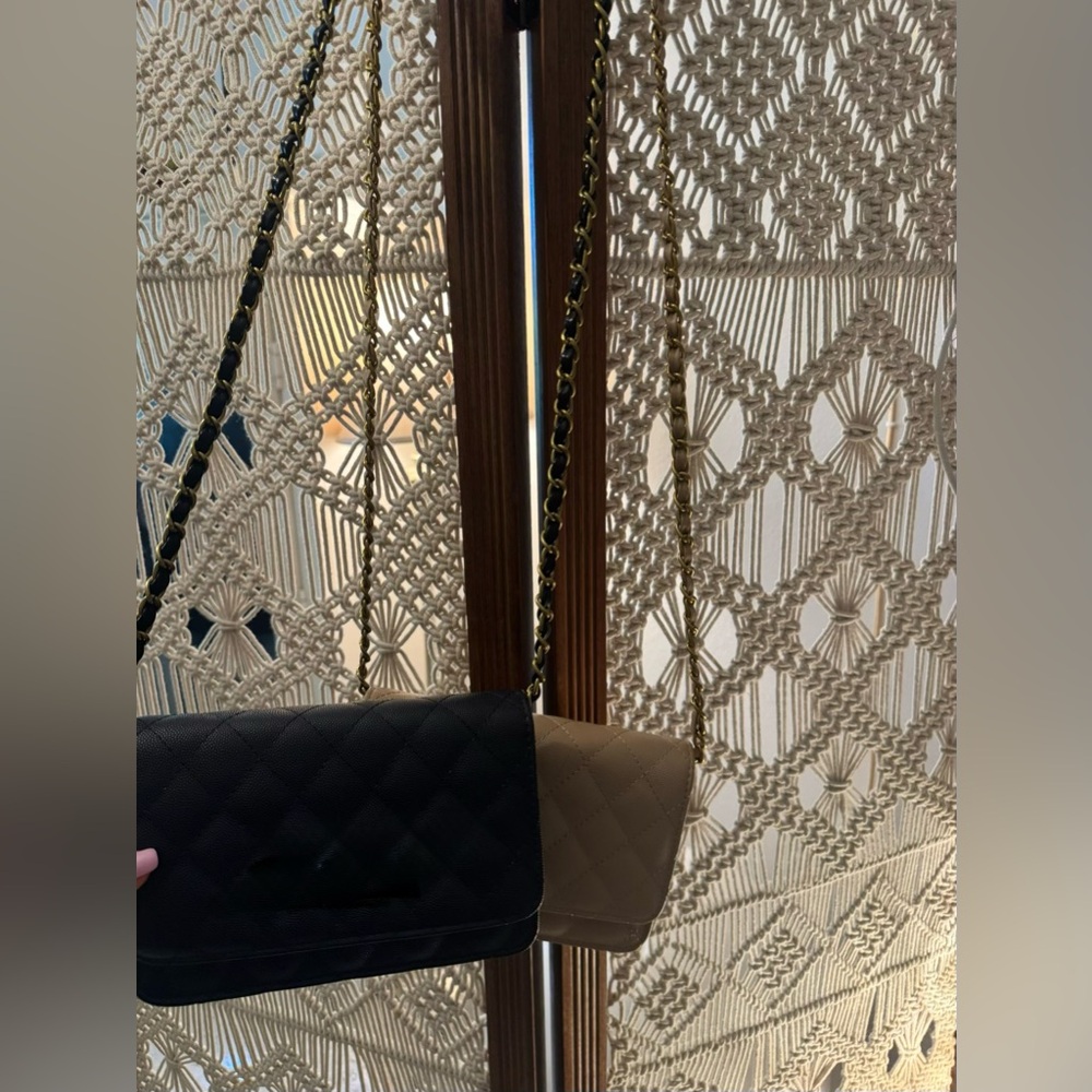 Quilted Crossbody Shoulder Bag in Black and Beige